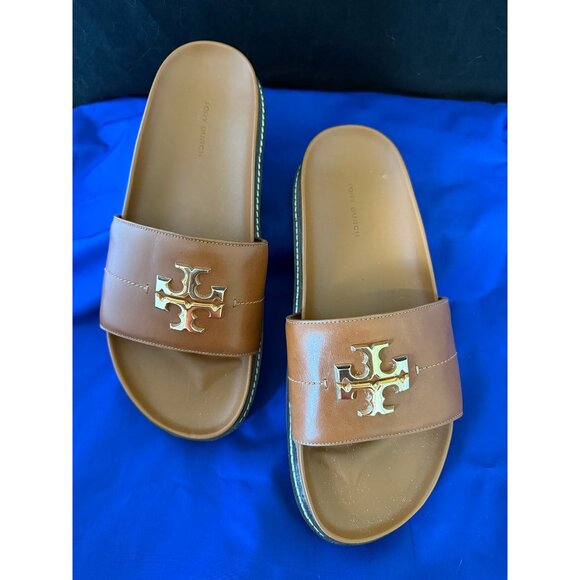 Authentic Tory Burch Britten Anatomic Leather Slide Lug Size 10 - Picture 2 of 6